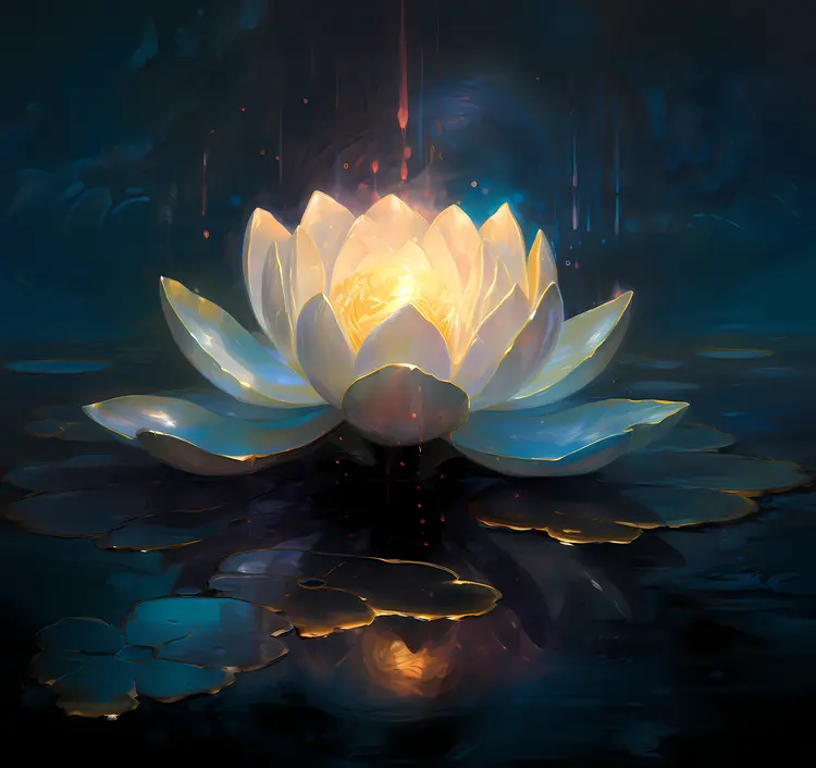 Golden White Lotus in Bloom