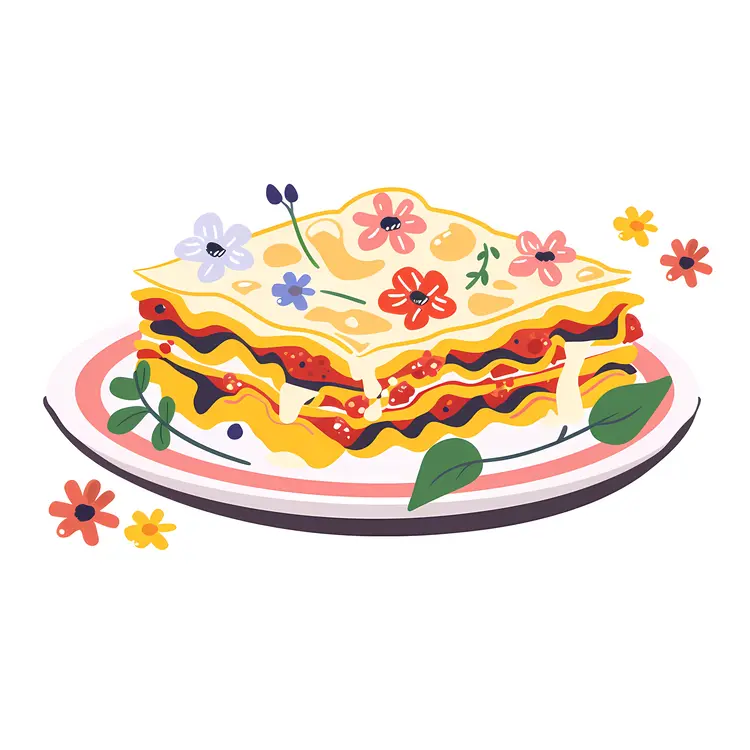 Colorful Lasagna Illustration with Flowers