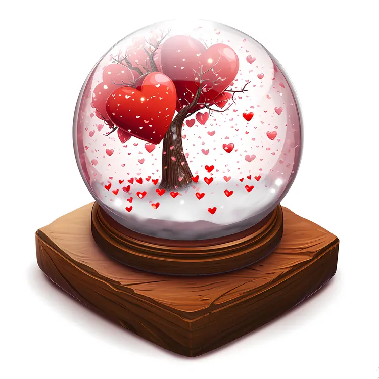 Red Hearts Tree in Snow Globe