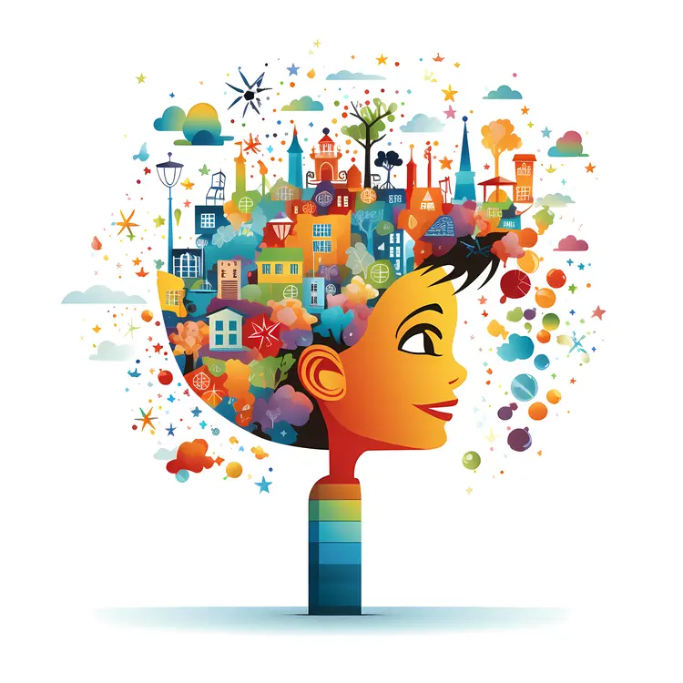 Colorful Head with Urban Elements