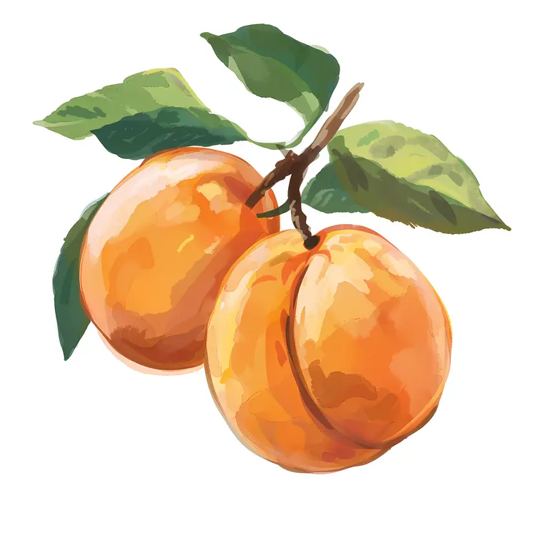 Pair of Orange Apricots with Leaves