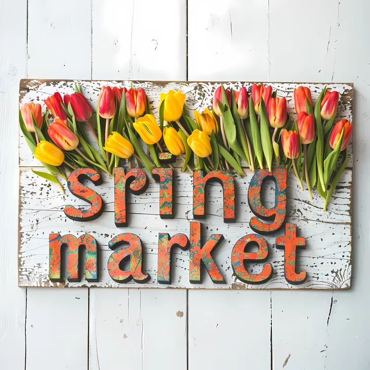 Spring Market with Yellow and Red Tulips