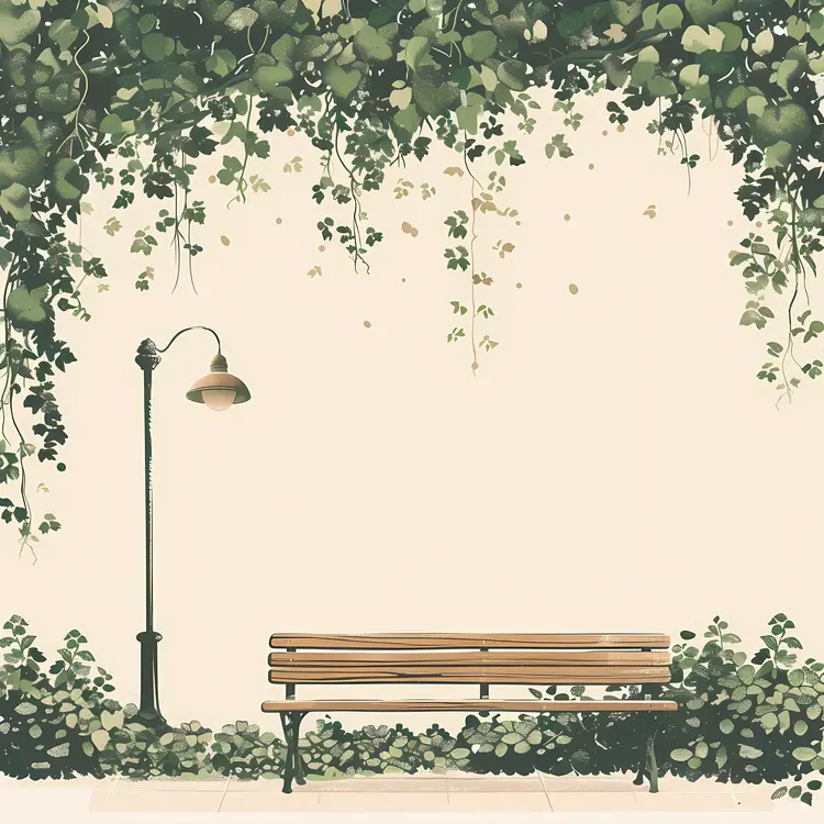 Park Bench and Lamp Post with Ivy