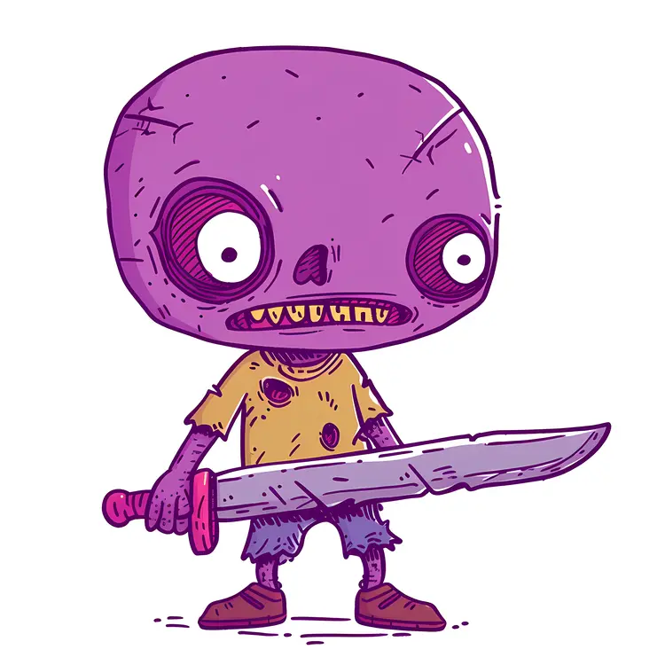 Purple Zombie Holding a Sword