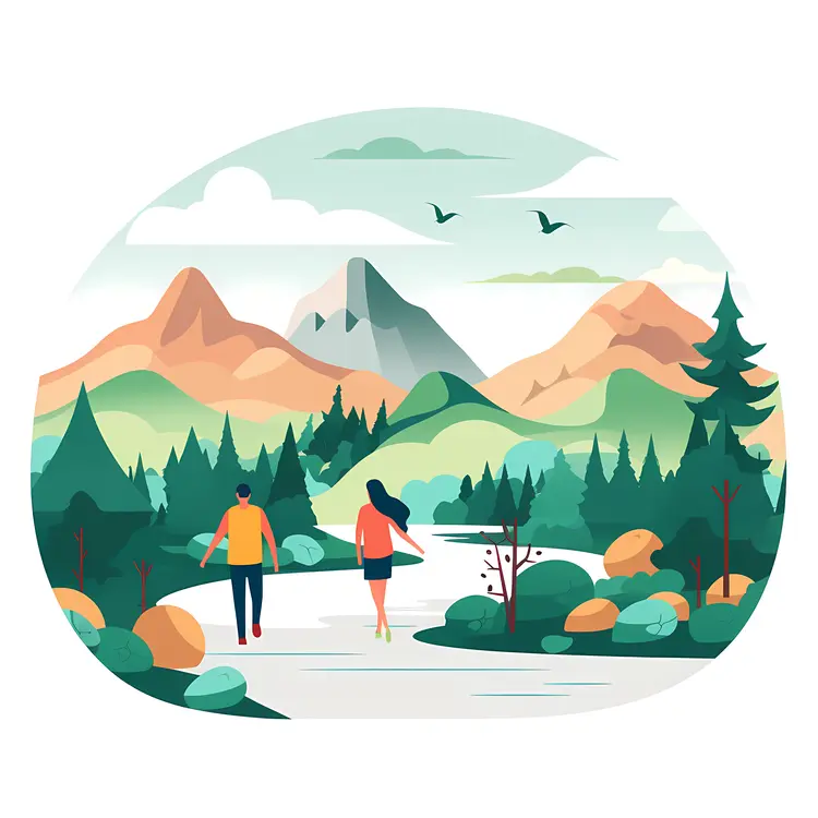Couple Walking in Mountain Landscape