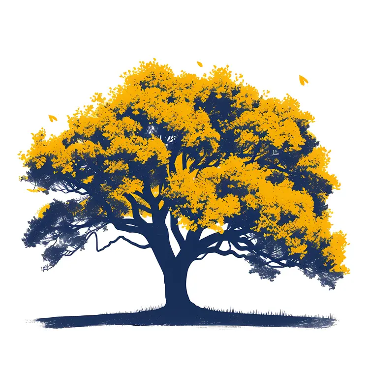 Yellow and Blue Tree with Spreading Branches