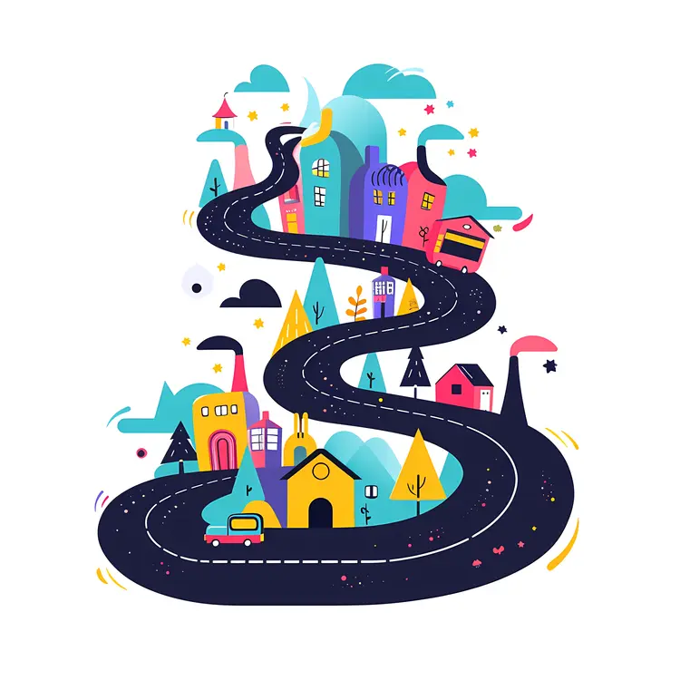Colorful Road through Cityscape