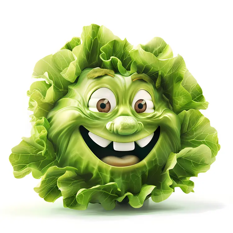 Smiling Green Lettuce Cartoon Character