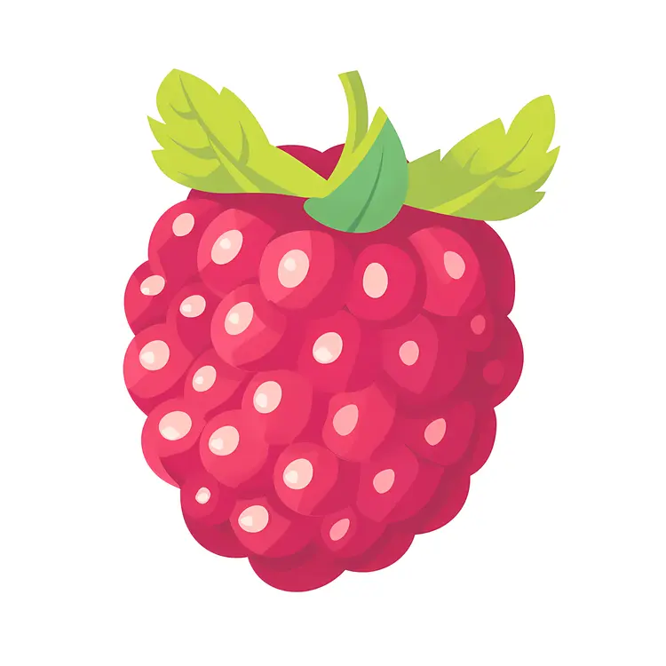 Cartoon Raspberry with Leaves