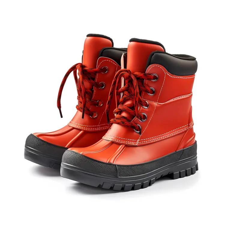 Red Winter Boots with Rubber Sole