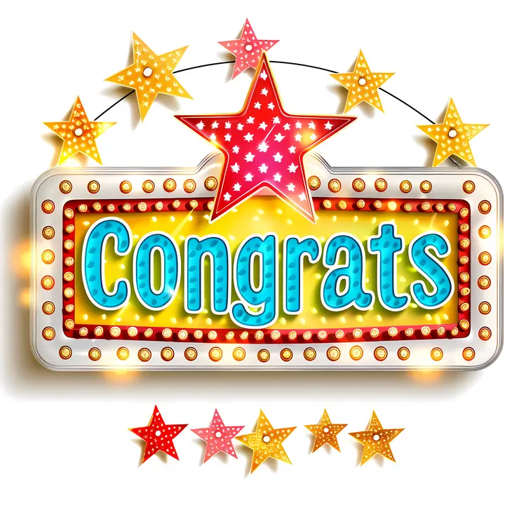 Congrats Sign with Stars and Lights