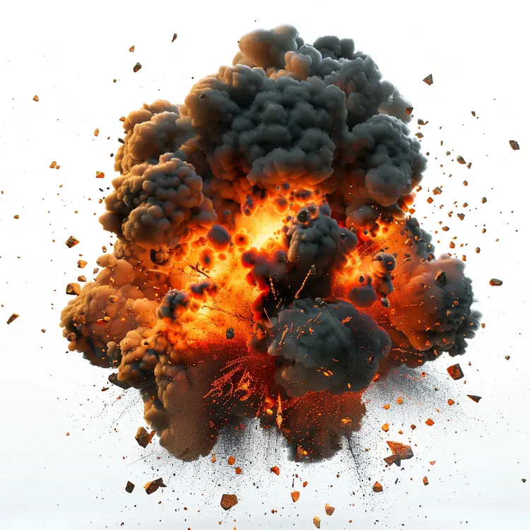 Fiery Explosion with Debris