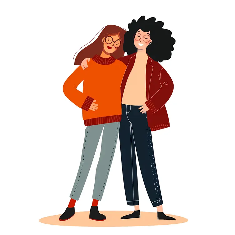 Two Girls with Glasses in Casual Outfits