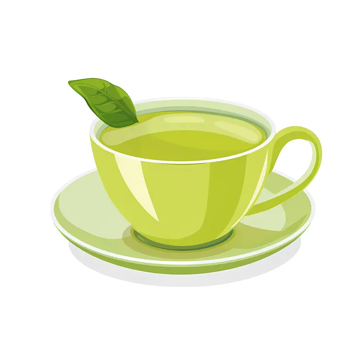 Green Cup with Green Tea and Leaves