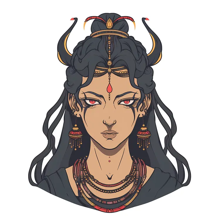 Mythical Goddess Illustration with Horns