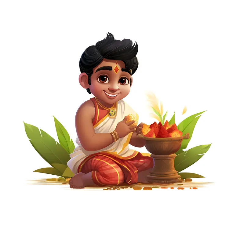 Boy Making Offerings in Traditional Ceremony