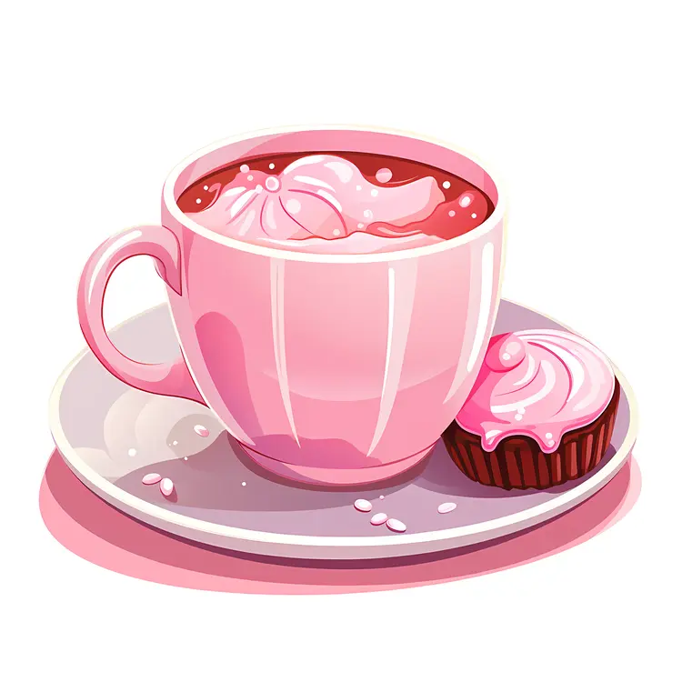 Pink Cup with Whipped Cream and Dessert