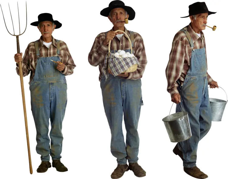 Old Farmer with Pitchfork and Basket