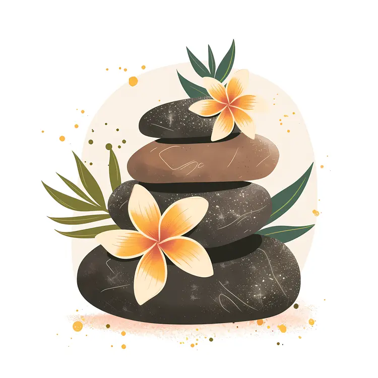 Zen Stacked Stones with White and Yellow Flowers