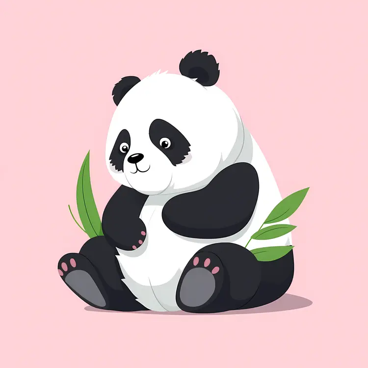 Cute Cartoon Panda with Bamboo