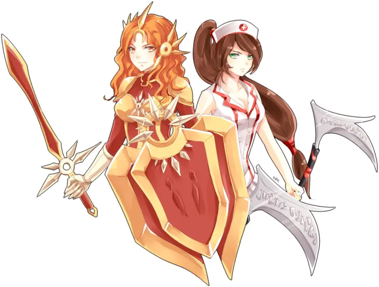 Two Female Warriors in Battle Gear