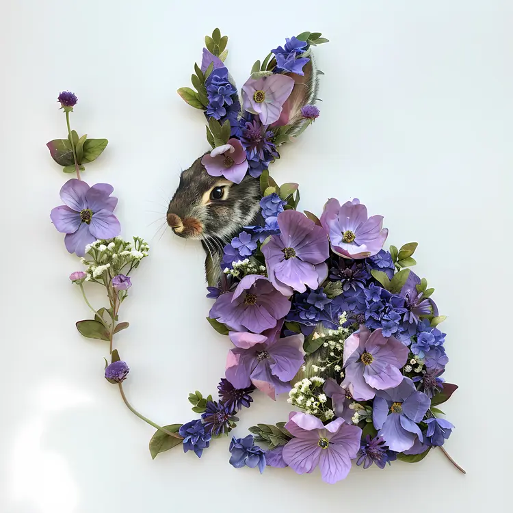 Purple Floral Bunny Art