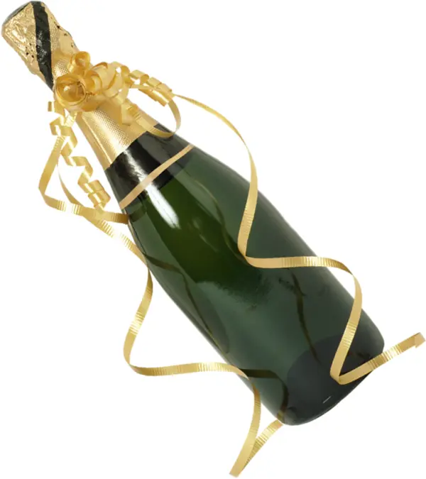 Festive Champagne Bottle with Gold Ribbon