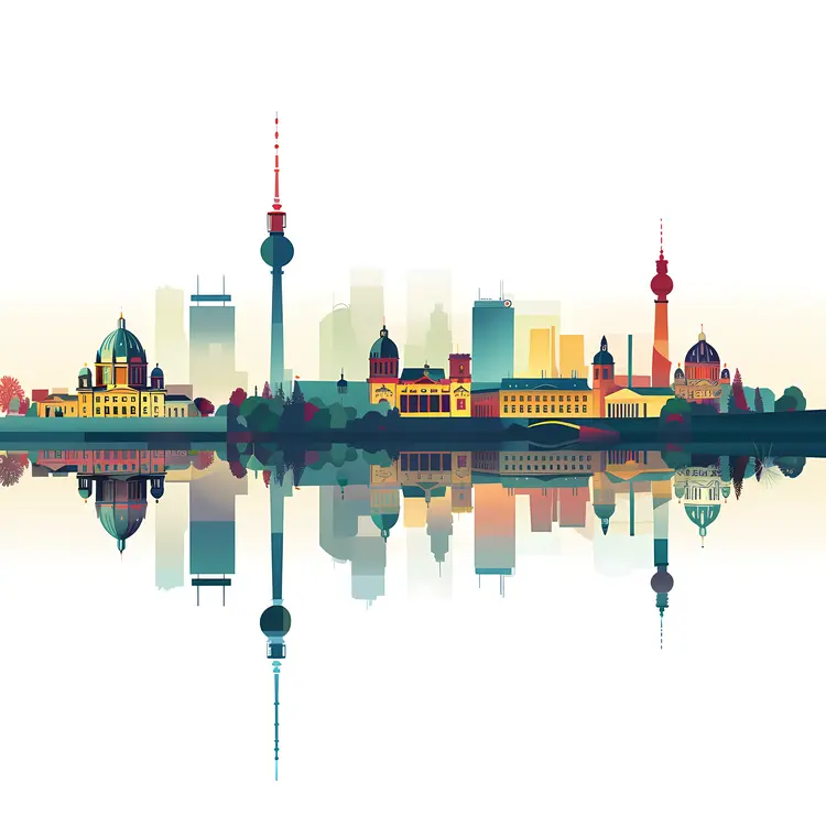 Colorful City Skyline with Reflection