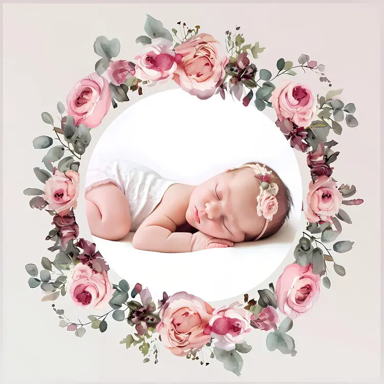 Sleeping Baby with Pink Floral Wreath