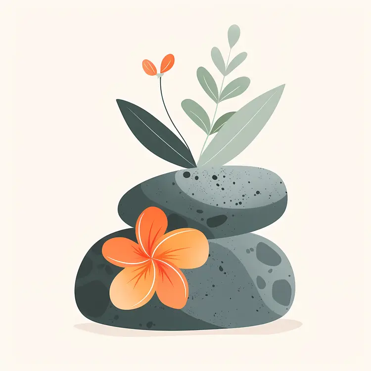 Zen Stones with Flowers and Leaves