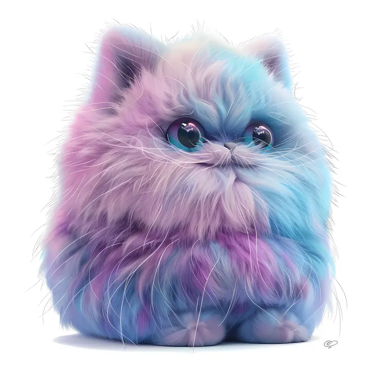 Cute Fluffy Cat in Blue and Purple