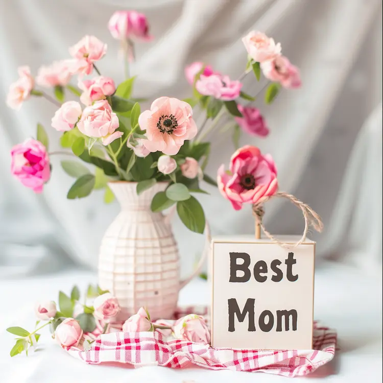 Best Mom Sign with Beautiful Flowers