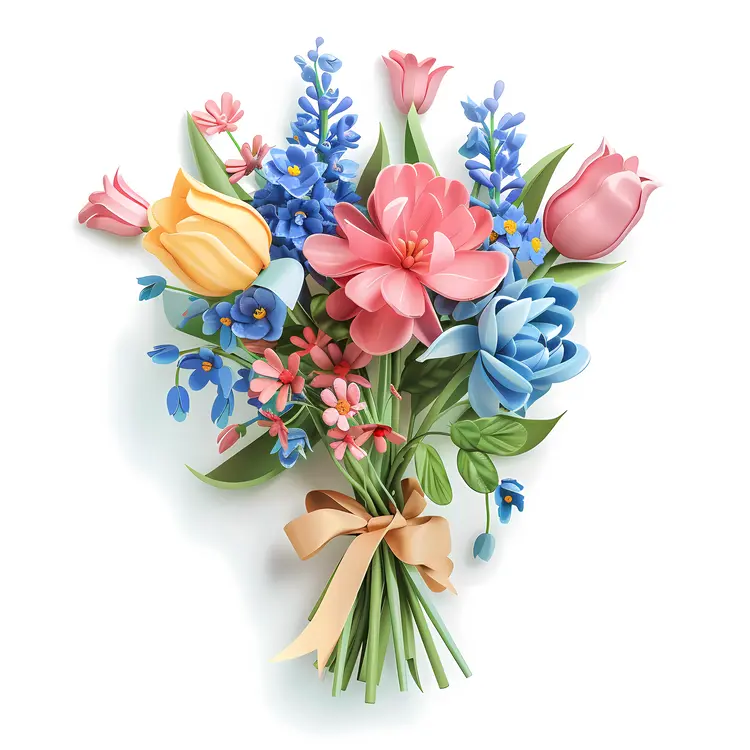 Colorful Flower Bouquet with Beige Ribbon