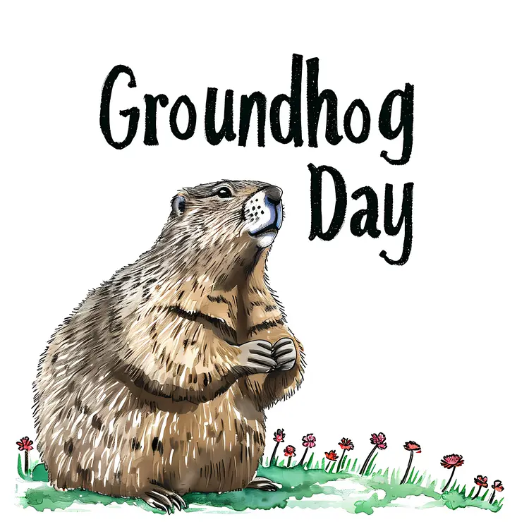 Groundhog Standing in Grass for Groundhog Day