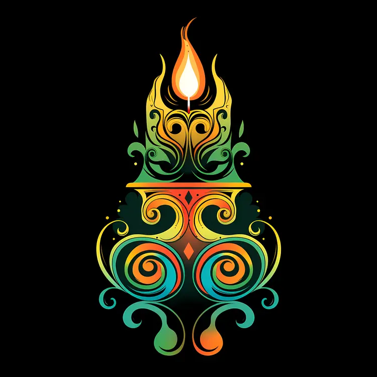 Ornate Decorative Candle with Flame