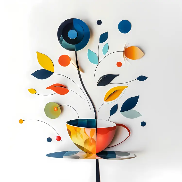 Modern Art Coffee Cup with Leaves