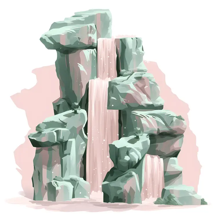 Stylized Waterfall with Green Rocks