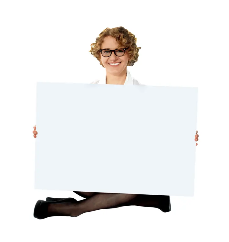 Woman Holding Blank Sign Sitting