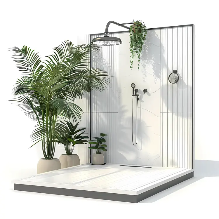 Minimalist Shower with Green Plants