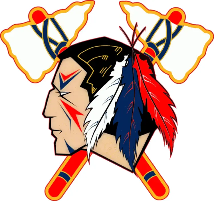 Native American Head with Feathers and Tomahawks Logo