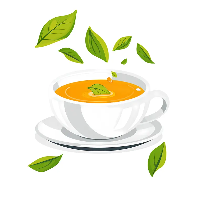 White Cup with Tea on Saucer and Leaves