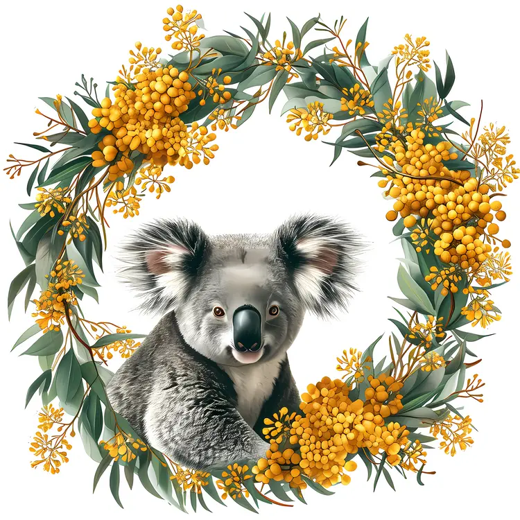 Koala Surrounded by Yellow Flowers