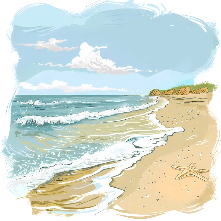 Beach with Starfish Illustration