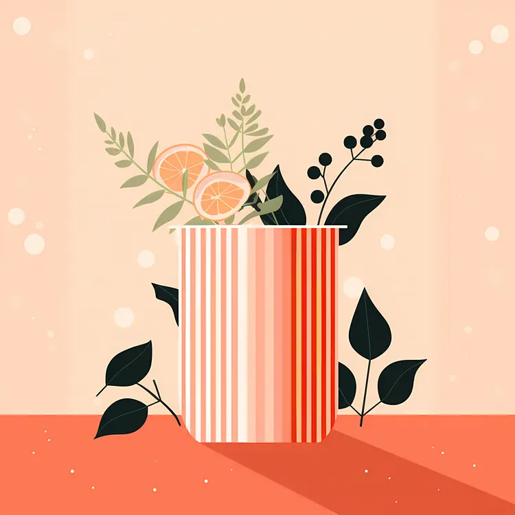Striped Cup with Leaves Illustration