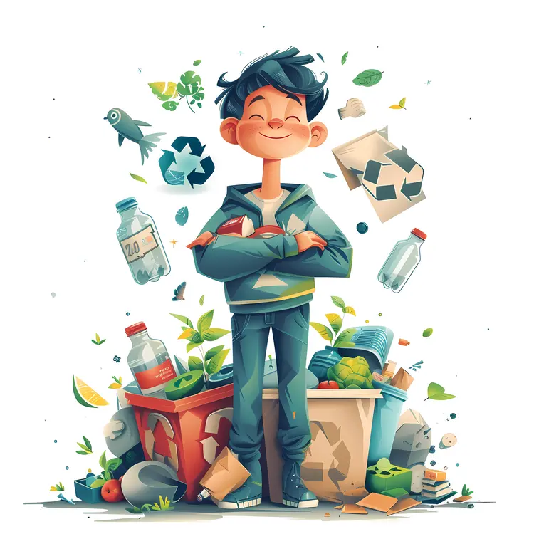 Boy with Recycling Items