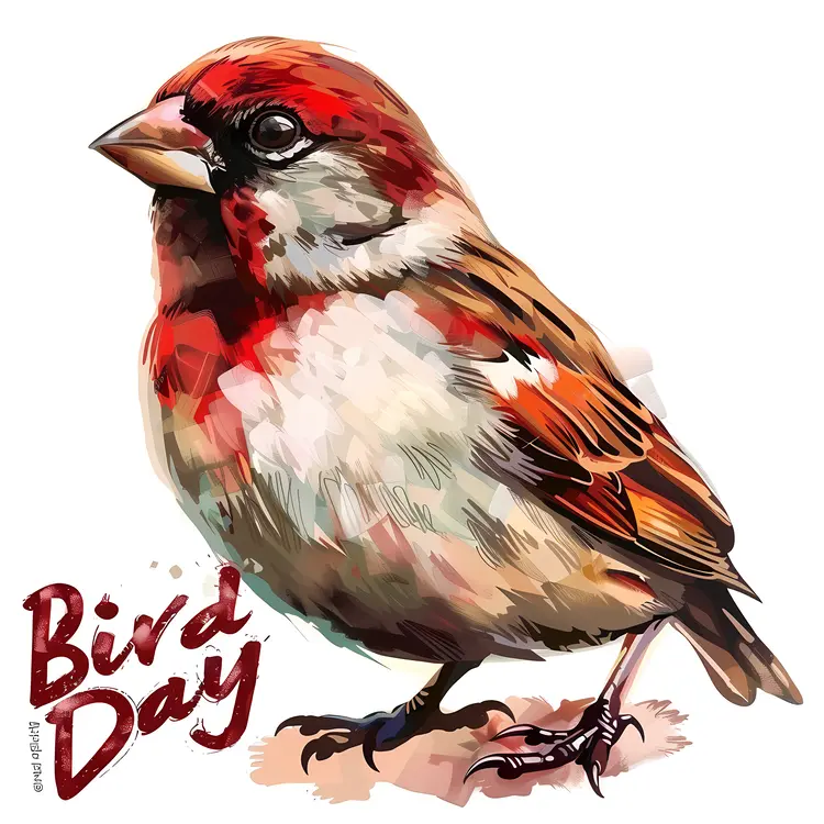 Illustrated Sparrow with Bird Day Text