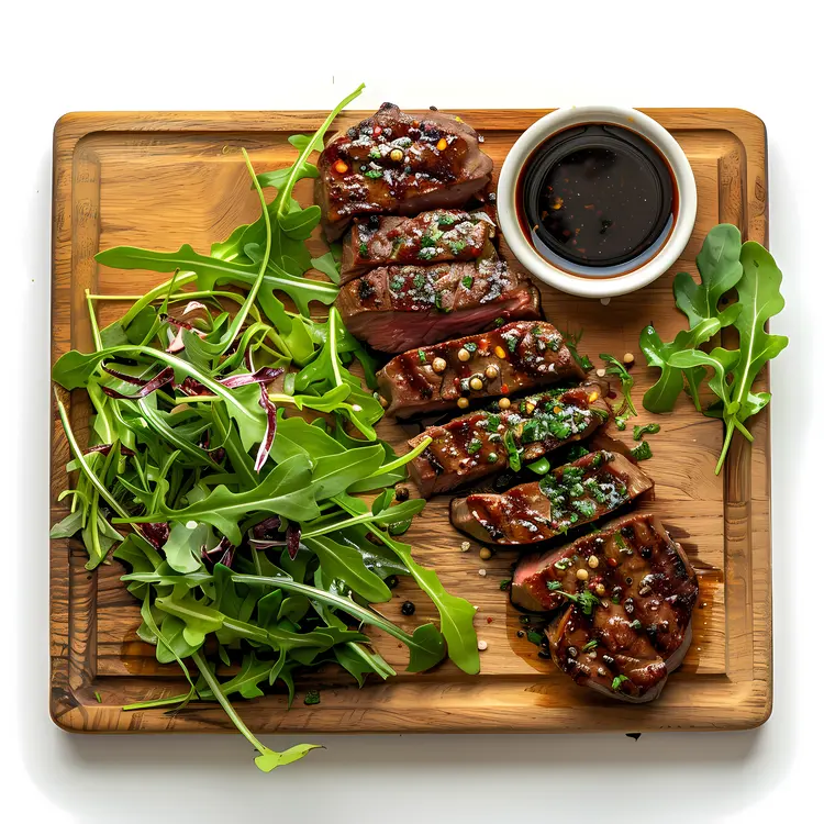 Sliced Steak with Salad and Dipping Sauce