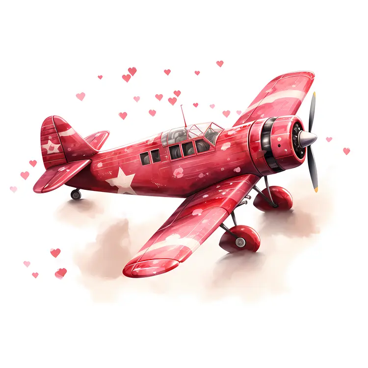 Red Airplane with Stars and Hearts
