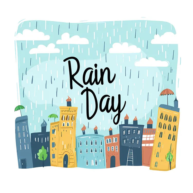 Rainy Day Illustration with Cityscape