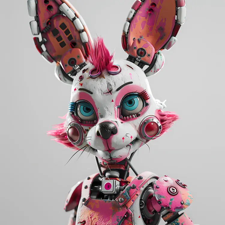 Pink and White Robotic Bunny
